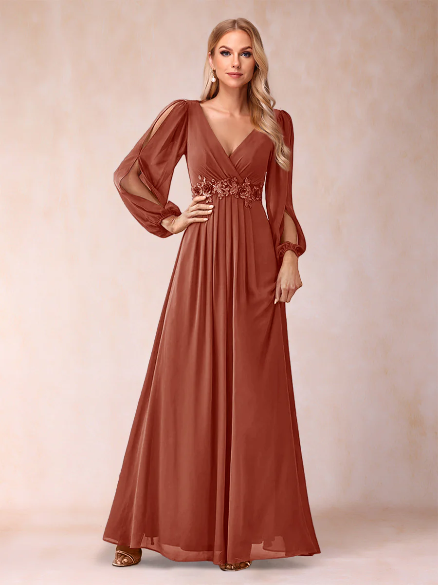 A-Line/Princess V-Neck Floor-Length Mother of the Bride Dresses With Ruffles - Image 65