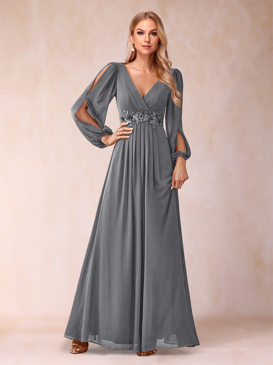 A-Line/Princess V-Neck Floor-Length Mother of the Bride Dresses With Ruffles - Image 66
