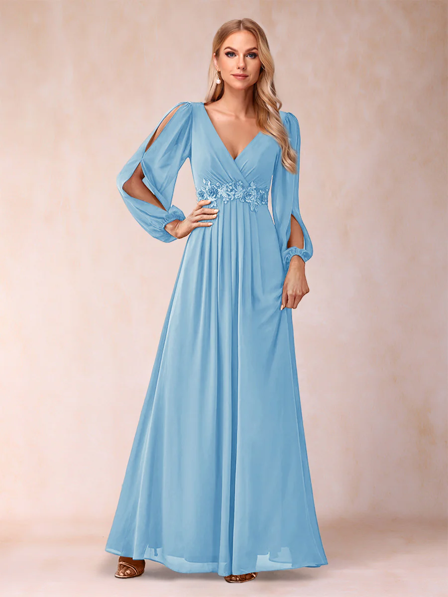 A-Line/Princess V-Neck Floor-Length Mother of the Bride Dresses With Ruffles - Image 67