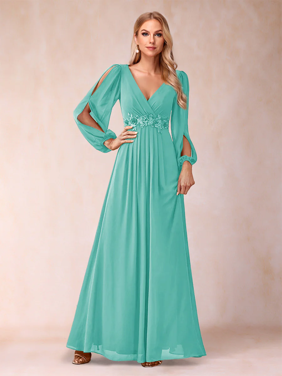 A-Line/Princess V-Neck Floor-Length Mother of the Bride Dresses With Ruffles - Image 68