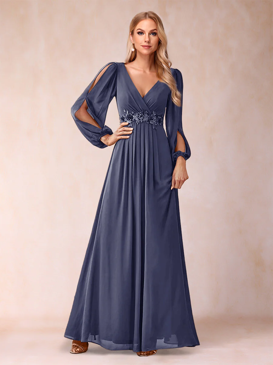 A-Line/Princess V-Neck Floor-Length Mother of the Bride Dresses With Ruffles - Image 69