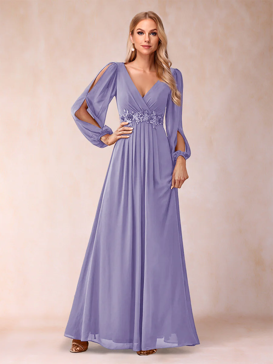 A-Line/Princess V-Neck Floor-Length Mother of the Bride Dresses With Ruffles - Image 71