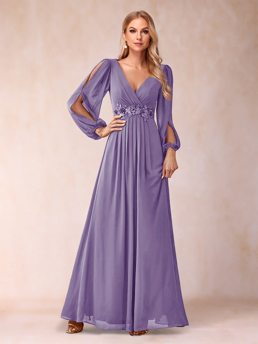 A-Line/Princess V-Neck Floor-Length Mother of the Bride Dresses With Ruffles - Image 8
