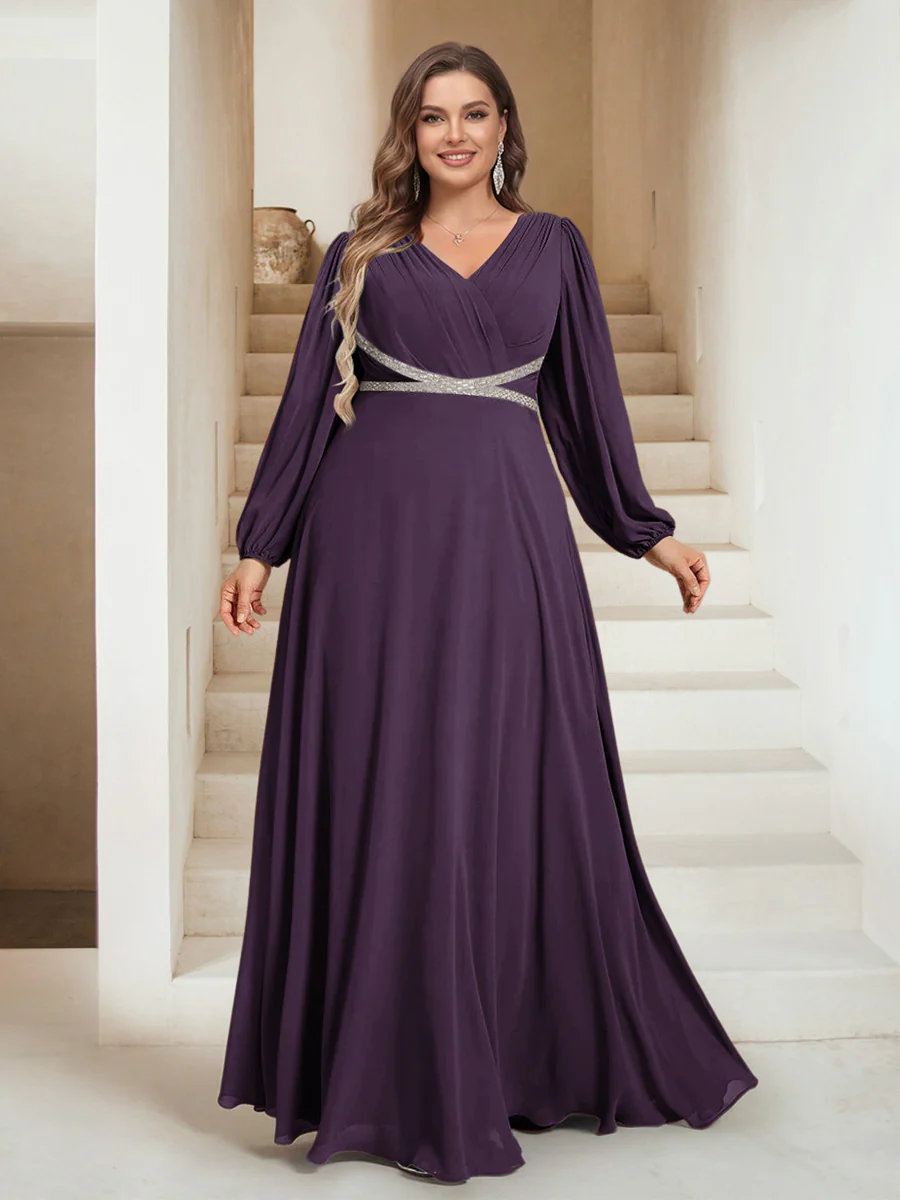 A-Line/Princess V-Neck Floor-Length Plus Size Mother of the Bride Dresses - Image 28