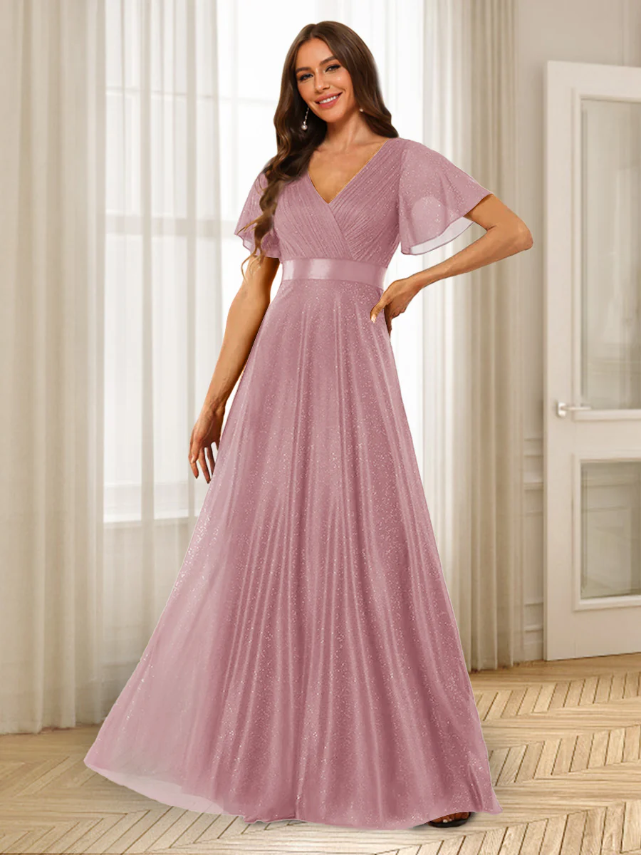 A-Line/Princess V-Neck Floor-Length Ruffles Bridesmaid Dresses - Image 29