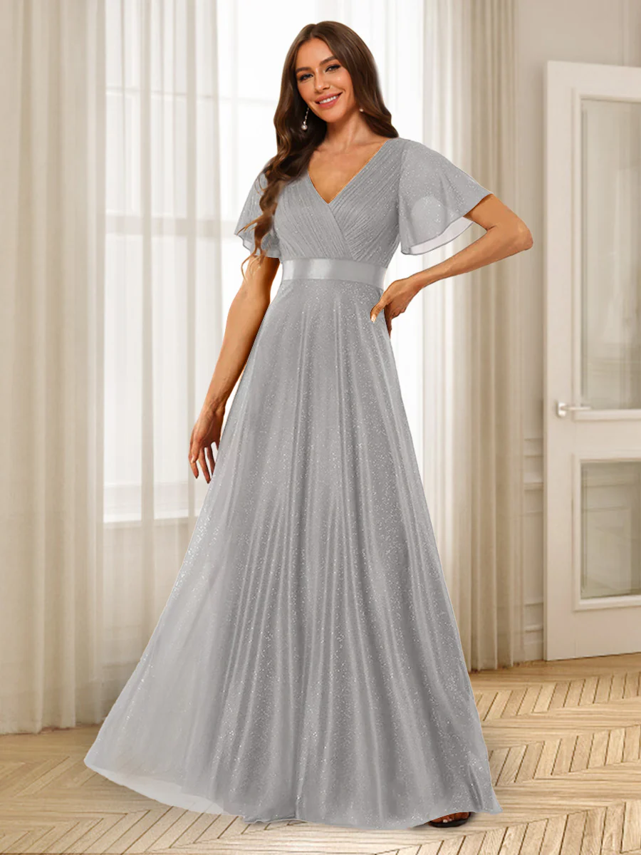 A-Line/Princess V-Neck Floor-Length Ruffles Bridesmaid Dresses - Image 42
