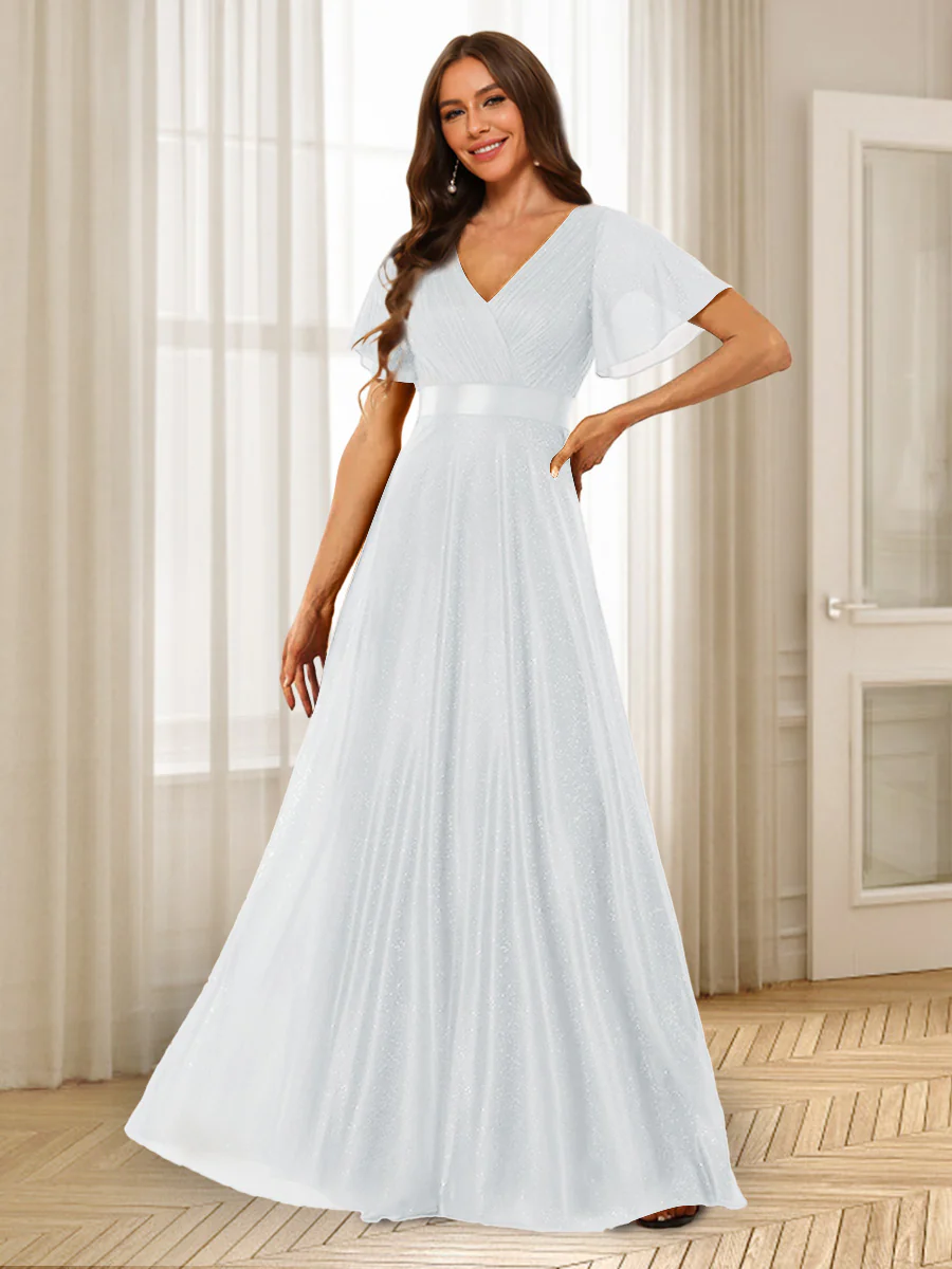A-Line/Princess V-Neck Floor-Length Ruffles Bridesmaid Dresses - Image 44