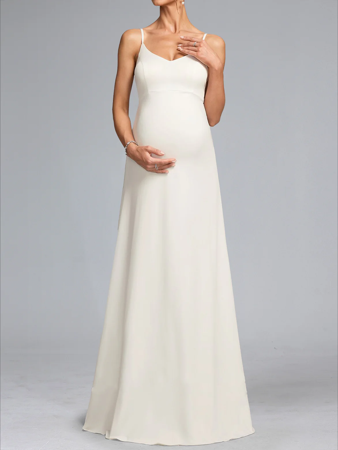 A-Line/Princess V-Neck Floor-Length Short Sleeves Lace Baby Shower Wedding Dresses - Image 4