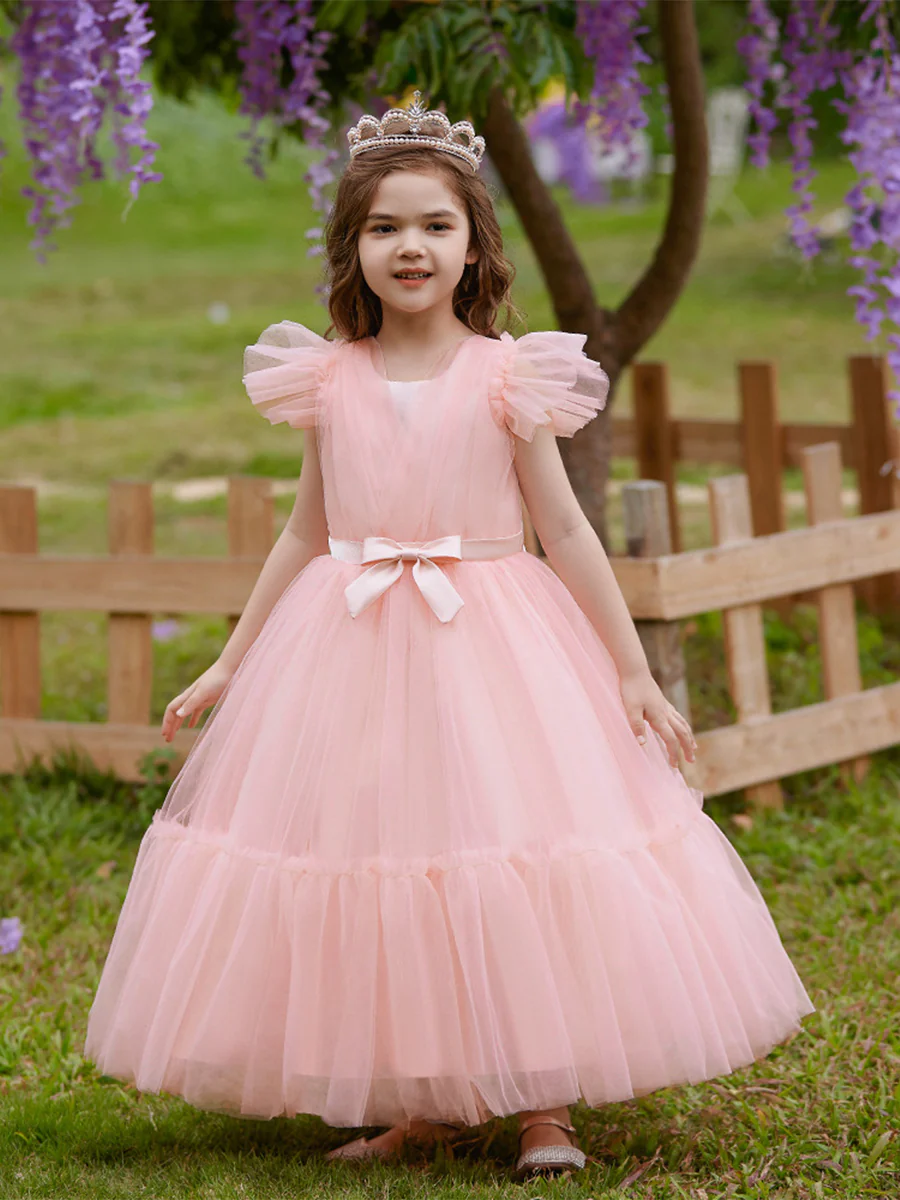 A-Line/Princess V-Neck Flying Sleeves Flower Girl Dresses with Belt - Image 2