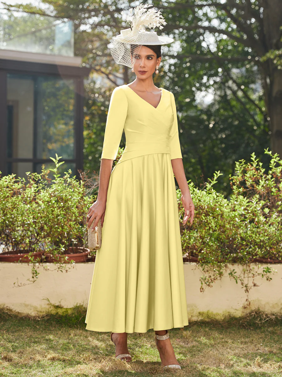 A-Line/Princess V-Neck Half Sleeves Ankle-Length Long Evening Dresses with Ruffles - Image 66