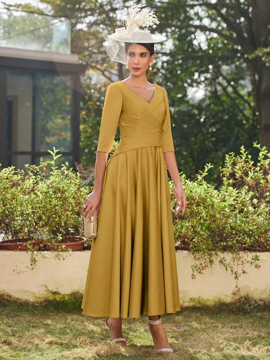A-Line/Princess V-Neck Half Sleeves Ankle-Length Long Evening Dresses with Ruffles - Image 68