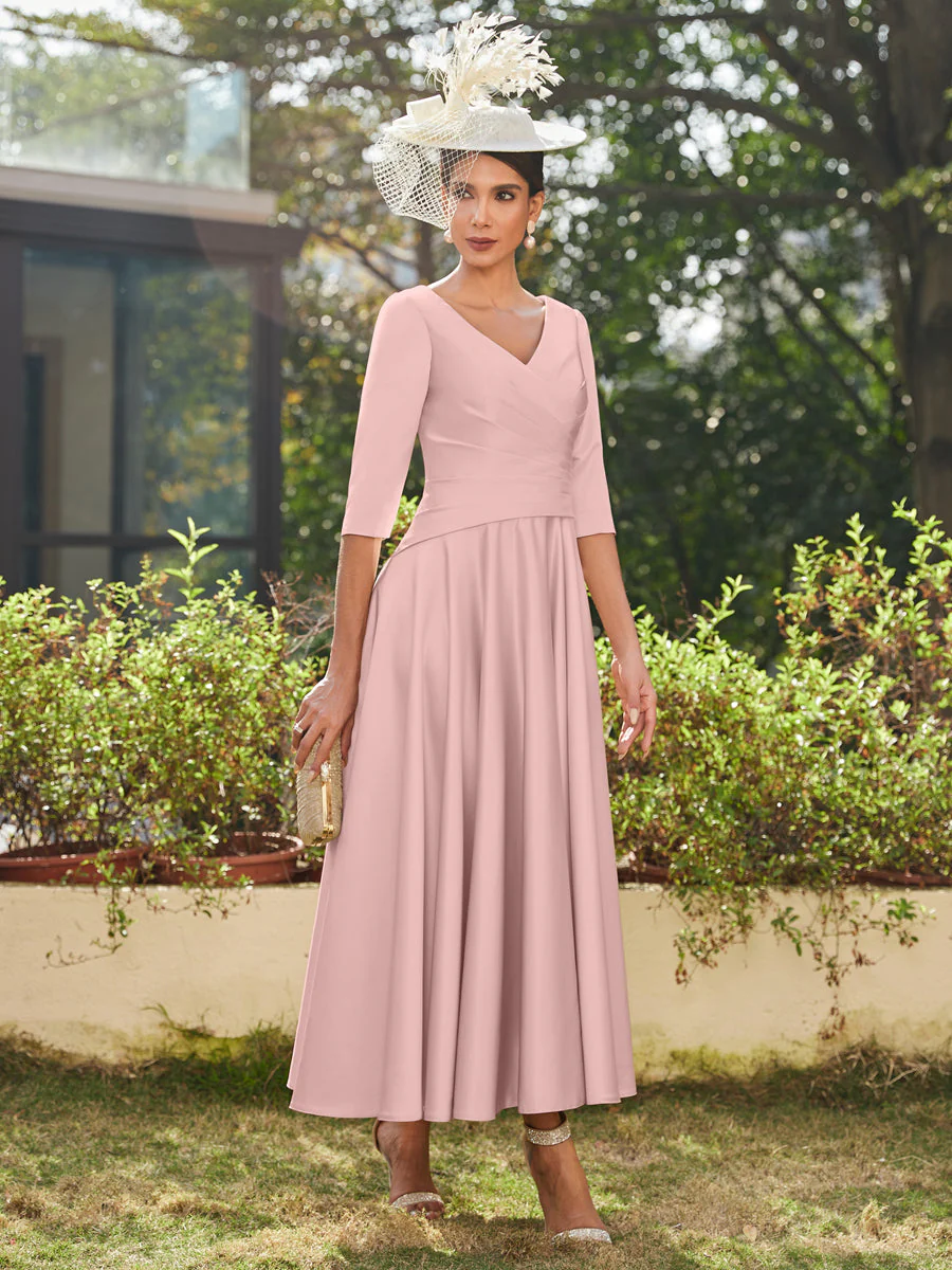 A-Line/Princess V-Neck Half Sleeves Ankle-Length Long Evening Dresses with Ruffles - Image 7