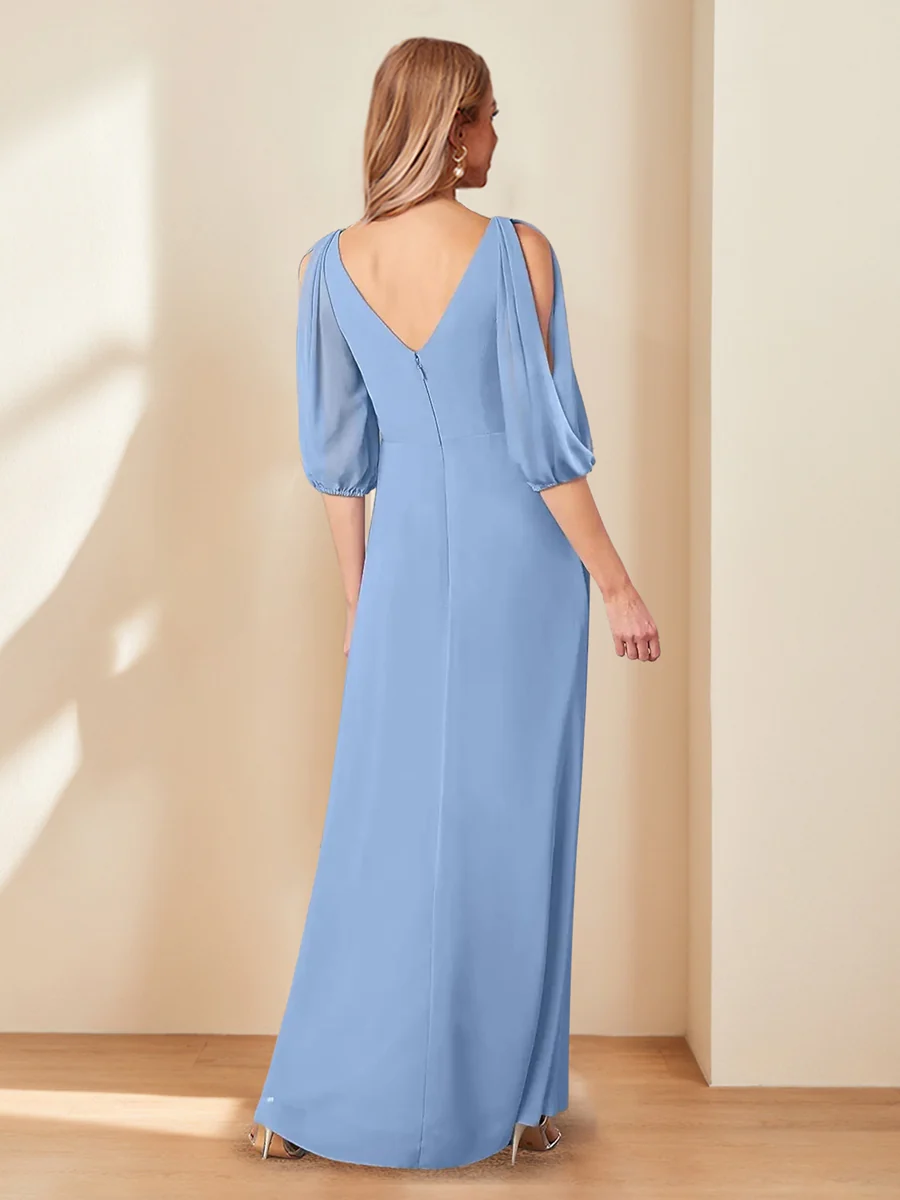 A-Line/Princess V-Neck Half Sleeves Chiffon Mother of the Bride Dresses - Image 2