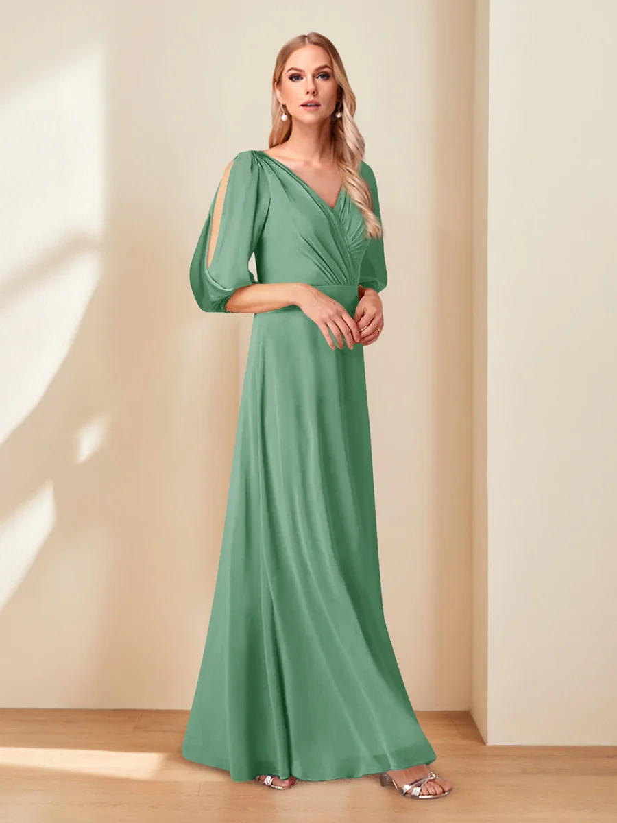 A-Line/Princess V-Neck Half Sleeves Chiffon Mother of the Bride Dresses - Image 21