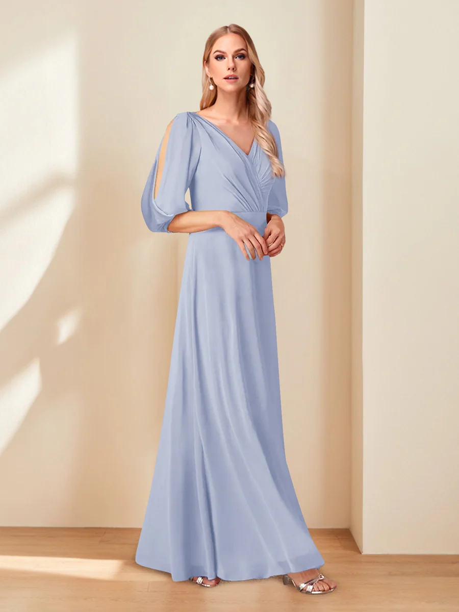 A-Line/Princess V-Neck Half Sleeves Chiffon Mother of the Bride Dresses - Image 30