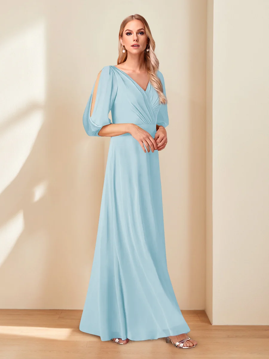 A-Line/Princess V-Neck Half Sleeves Chiffon Mother of the Bride Dresses - Image 31