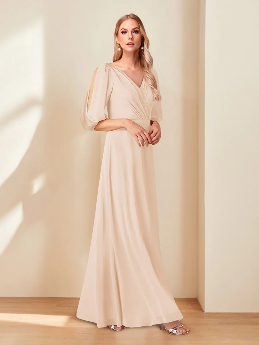 A-Line/Princess V-Neck Half Sleeves Chiffon Mother of the Bride Dresses - Image 33