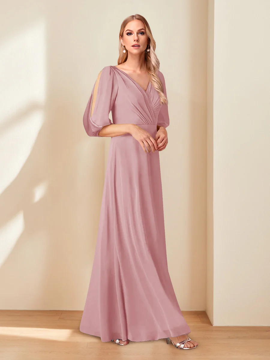 A-Line/Princess V-Neck Half Sleeves Chiffon Mother of the Bride Dresses - Image 39