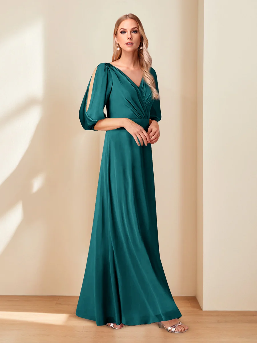 A-Line/Princess V-Neck Half Sleeves Chiffon Mother of the Bride Dresses - Image 51