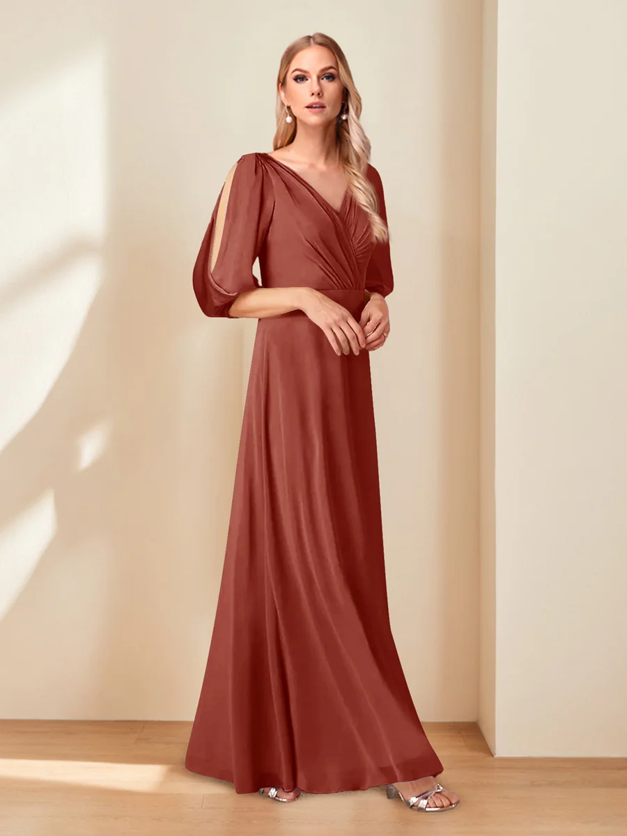 A-Line/Princess V-Neck Half Sleeves Chiffon Mother of the Bride Dresses - Image 58