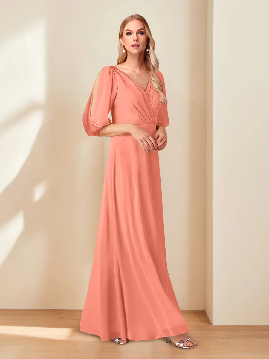 A-Line/Princess V-Neck Half Sleeves Chiffon Mother of the Bride Dresses - Image 60