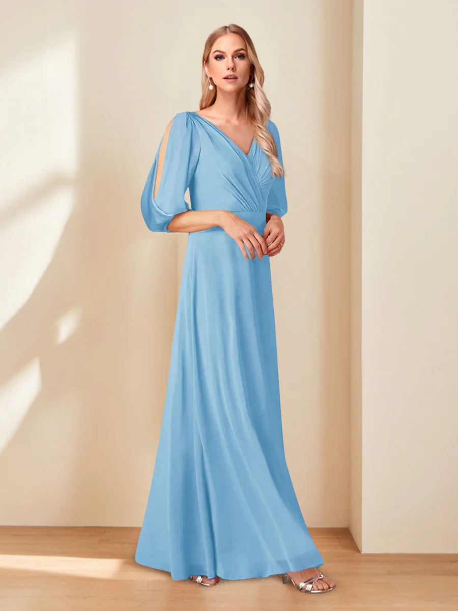 A-Line/Princess V-Neck Half Sleeves Chiffon Mother of the Bride Dresses - Image 63