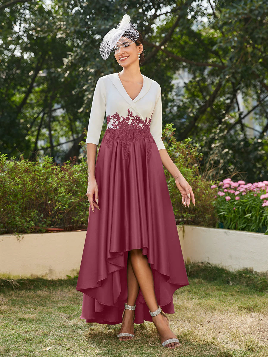 A-Line/Princess V-Neck Half Sleeves Long Evening Dresses with Appliques - Image 43