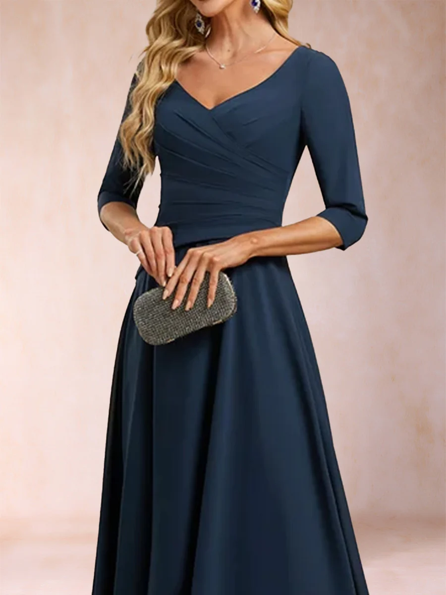 A-Line/Princess V-Neck Half Sleeves Ruched Mother of the Bride Dresses - Image 4