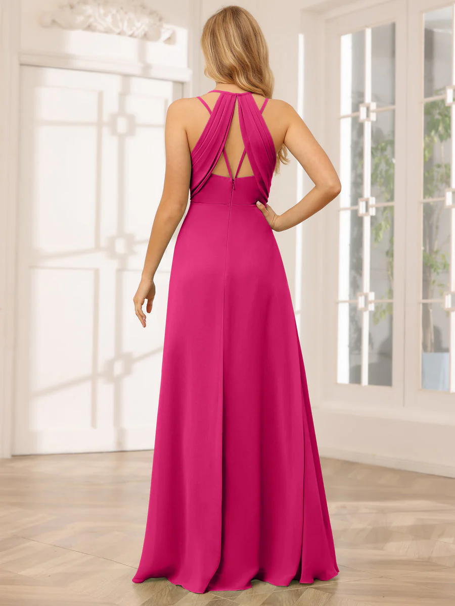 A-Line/Princess V-Neck Long Bridesmaid Dresses with Ruched - Image 2
