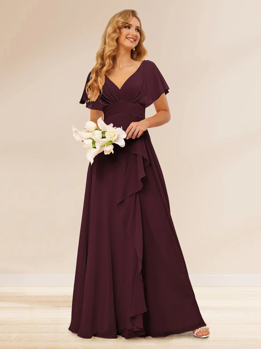 A-Line/Princess V-Neck Long Bridesmaid Dresses with Ruffles - Image 7