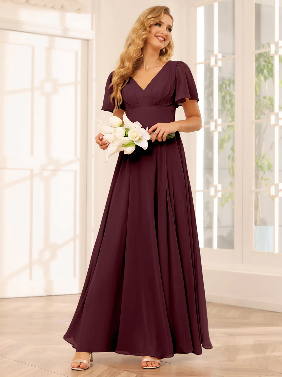 A-Line/Princess V-Neck Long Bridesmaid Dresses with Split Side - Image 12