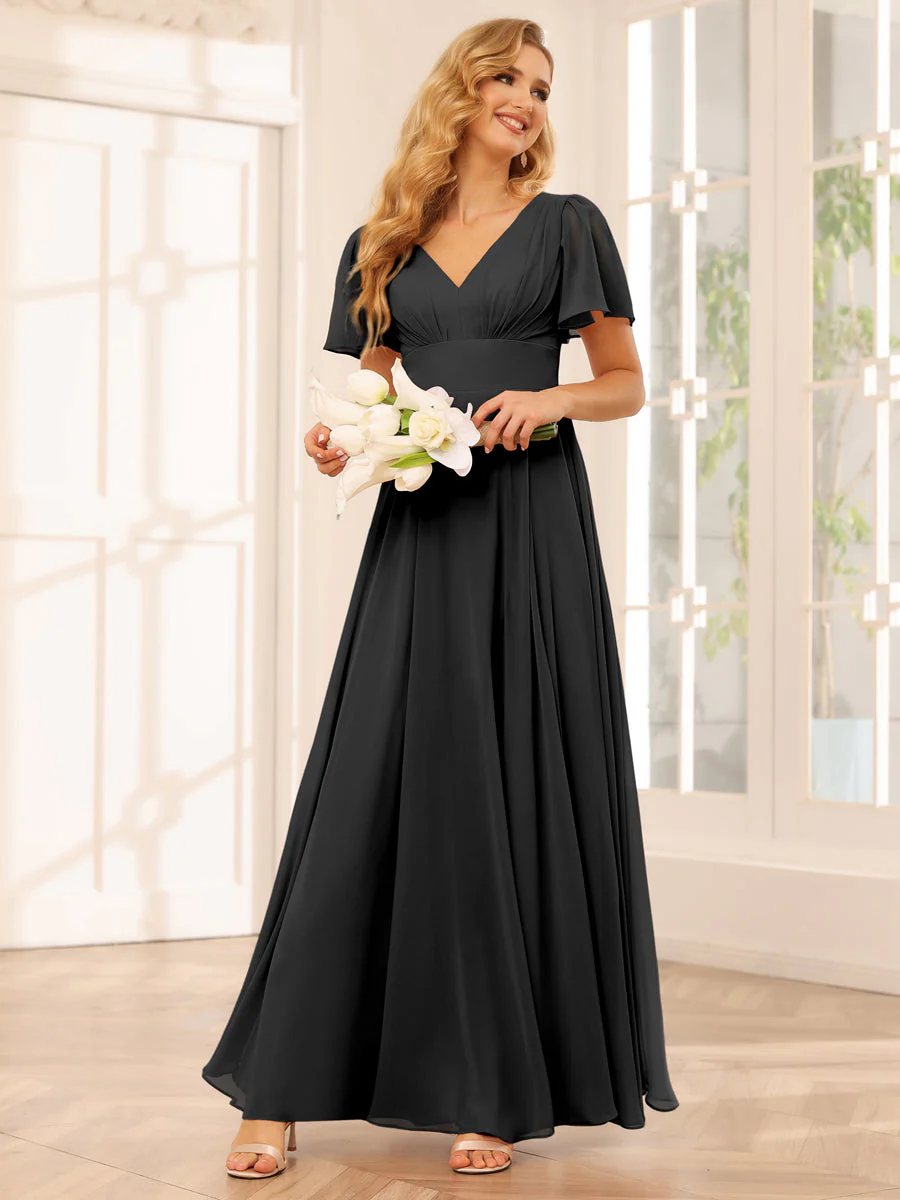 A-Line/Princess V-Neck Long Bridesmaid Dresses with Split Side - Image 18