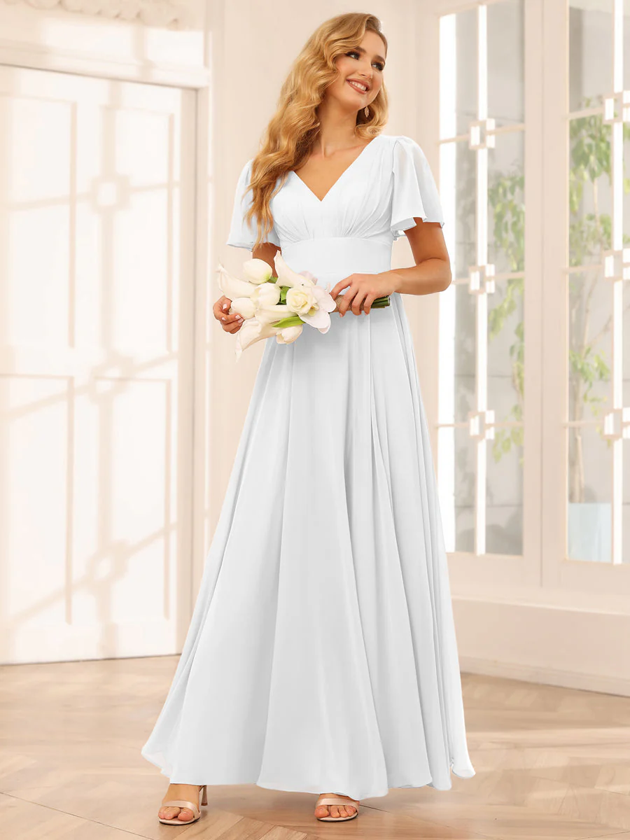 A-Line/Princess V-Neck Long Bridesmaid Dresses with Split Side - Image 19