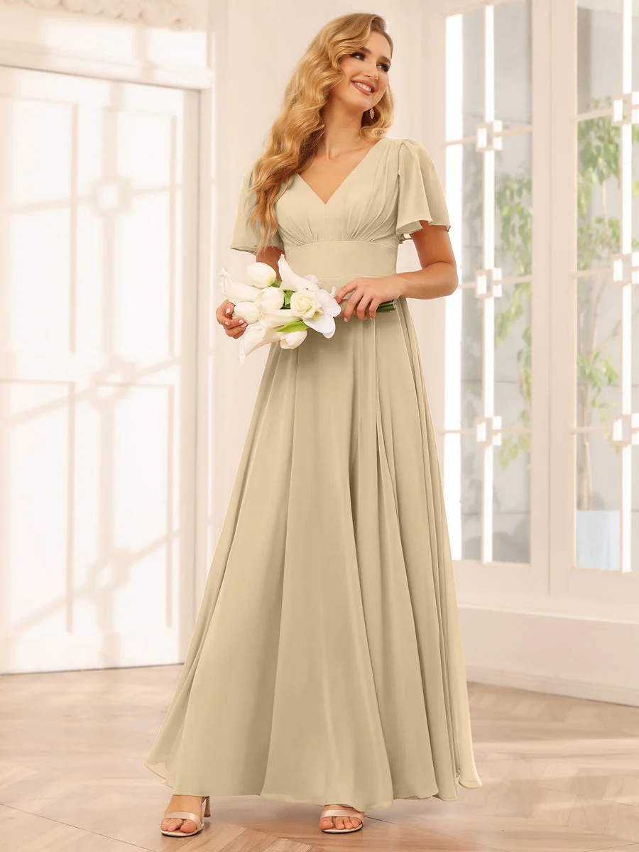 A-Line/Princess V-Neck Long Bridesmaid Dresses with Split Side - Image 24