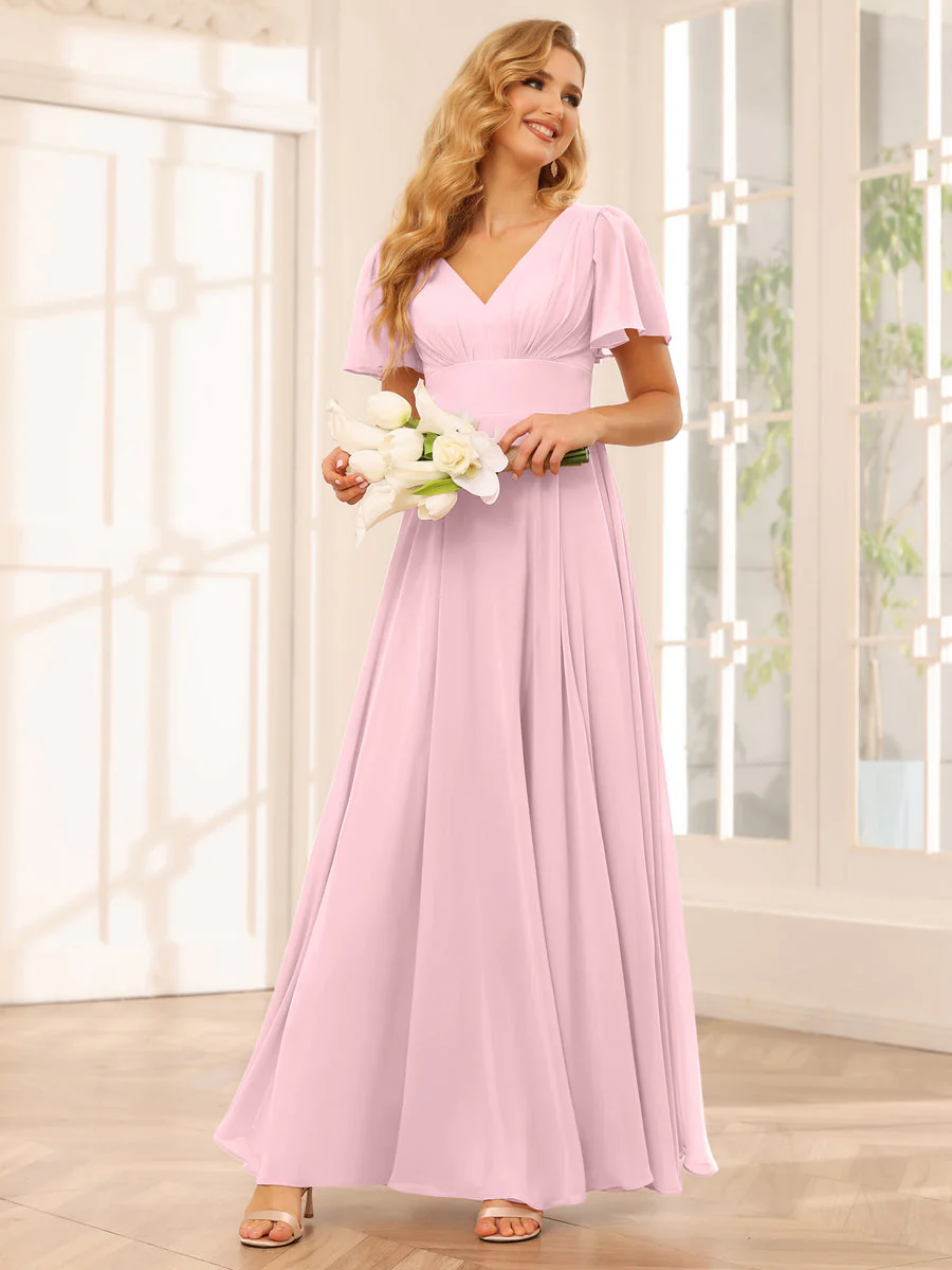 A-Line/Princess V-Neck Long Bridesmaid Dresses with Split Side - Image 25