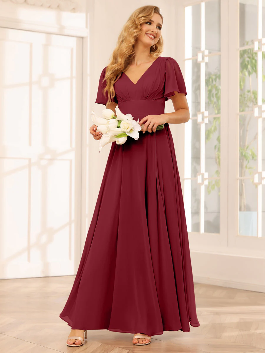 A-Line/Princess V-Neck Long Bridesmaid Dresses with Split Side - Image 37