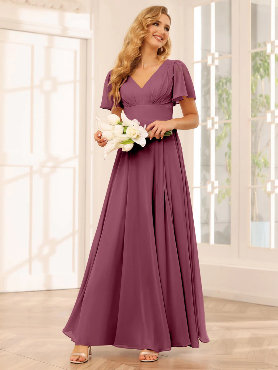 A-Line/Princess V-Neck Long Bridesmaid Dresses with Split Side - Image 43
