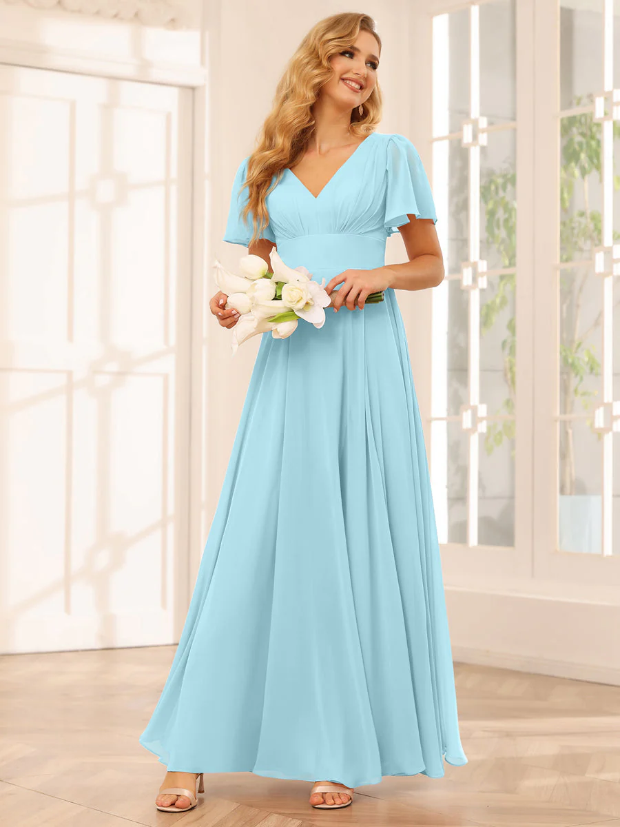 A-Line/Princess V-Neck Long Bridesmaid Dresses with Split Side - Image 49