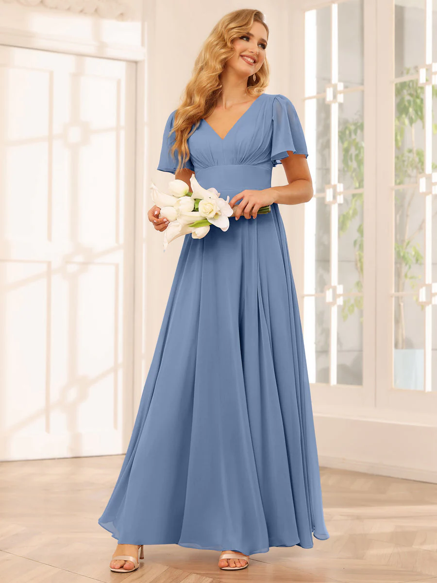 A-Line/Princess V-Neck Long Bridesmaid Dresses with Split Side - Image 51