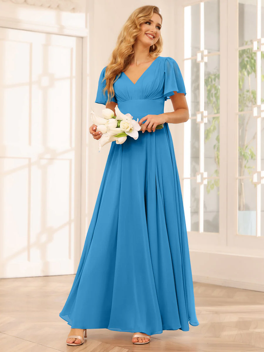 A-Line/Princess V-Neck Long Bridesmaid Dresses with Split Side - Image 53