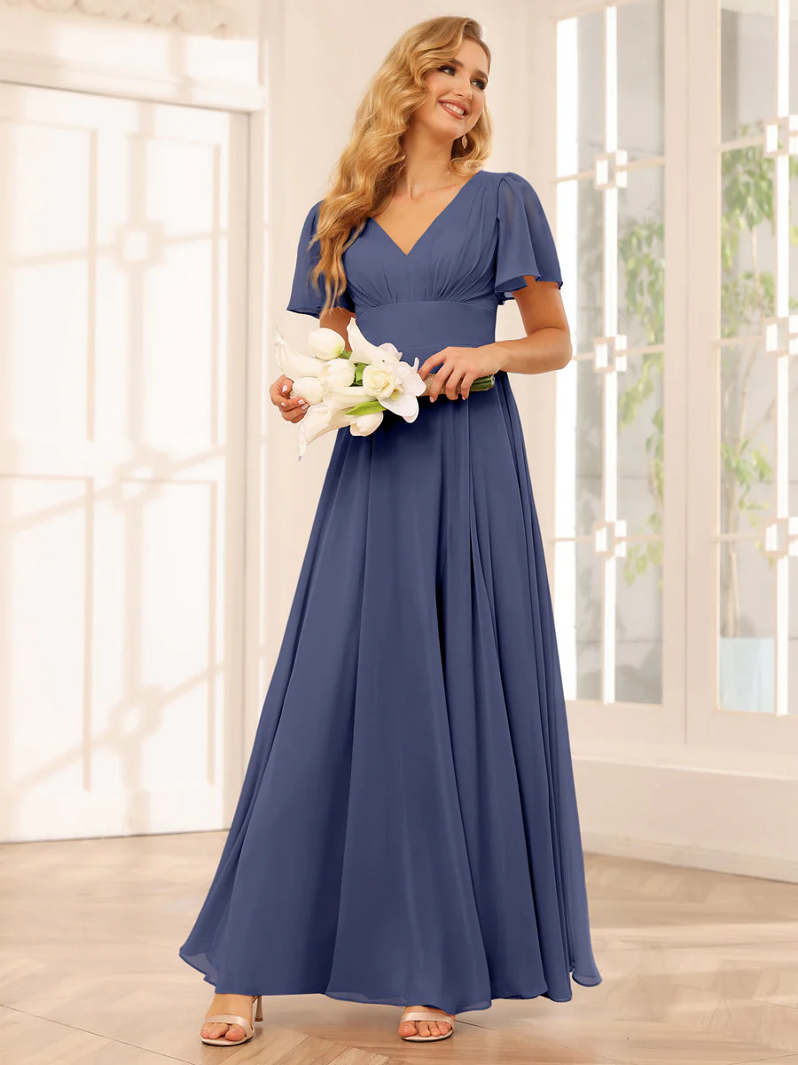 A-Line/Princess V-Neck Long Bridesmaid Dresses with Split Side - Image 57