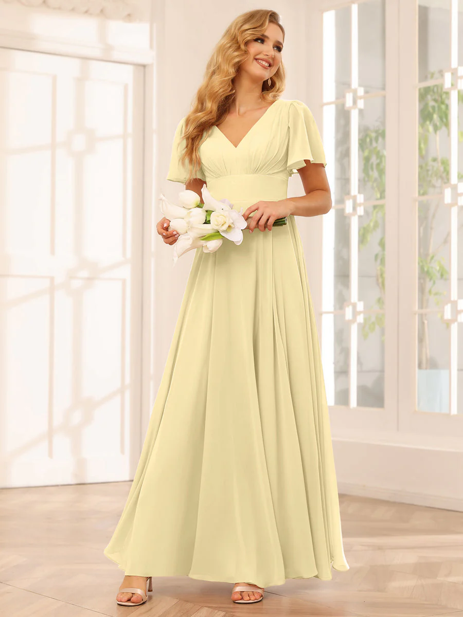 A-Line/Princess V-Neck Long Bridesmaid Dresses with Split Side - Image 68