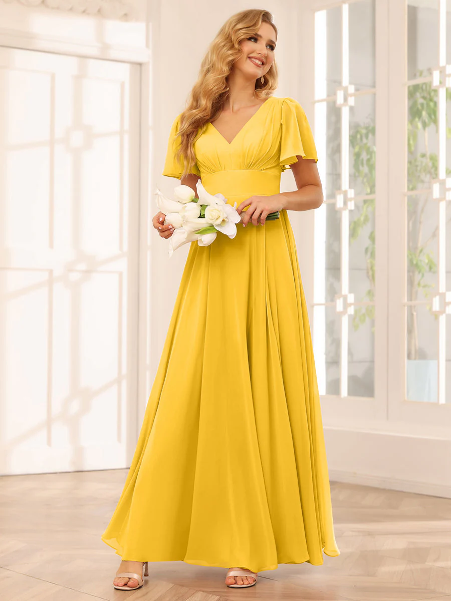 A-Line/Princess V-Neck Long Bridesmaid Dresses with Split Side - Image 71