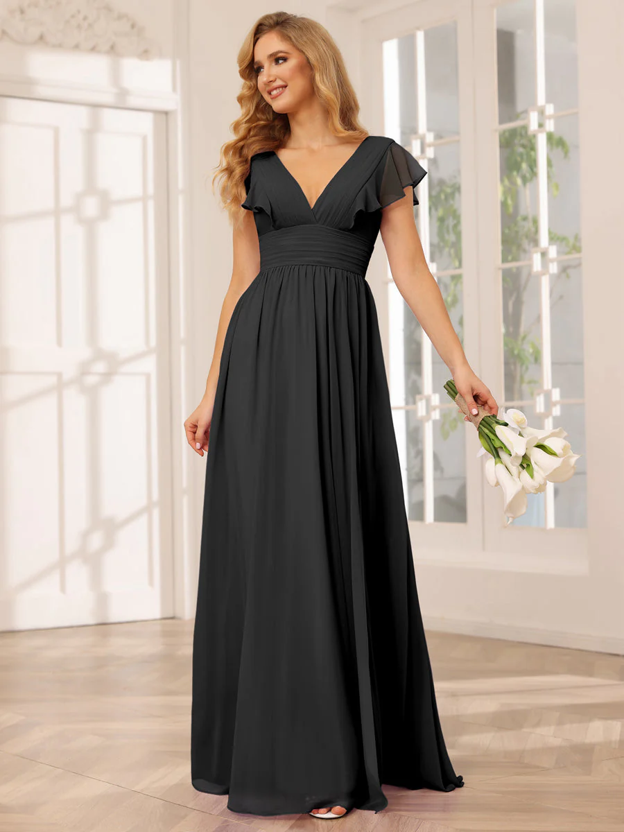 A-Line/Princess V-Neck Long Bridesmaid Dresses with Split Side - Image 17