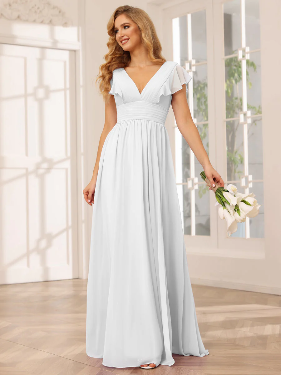 A-Line/Princess V-Neck Long Bridesmaid Dresses with Split Side - Image 19