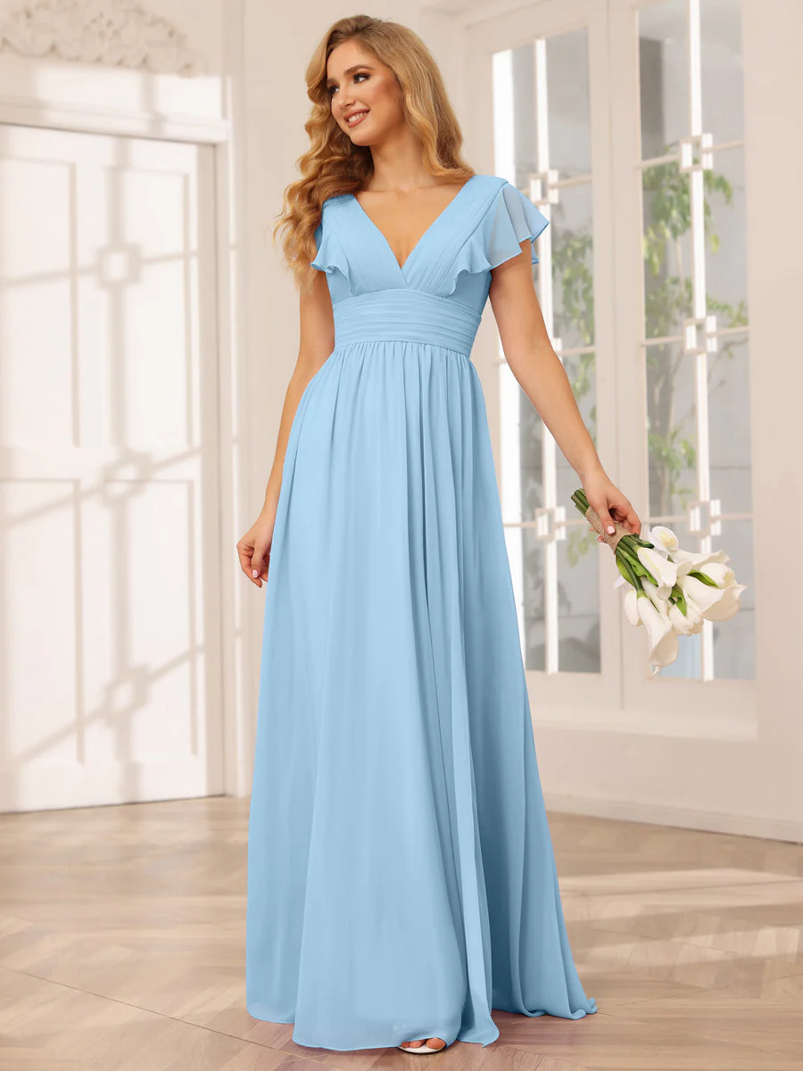 A-Line/Princess V-Neck Long Bridesmaid Dresses with Split Side - Image 49