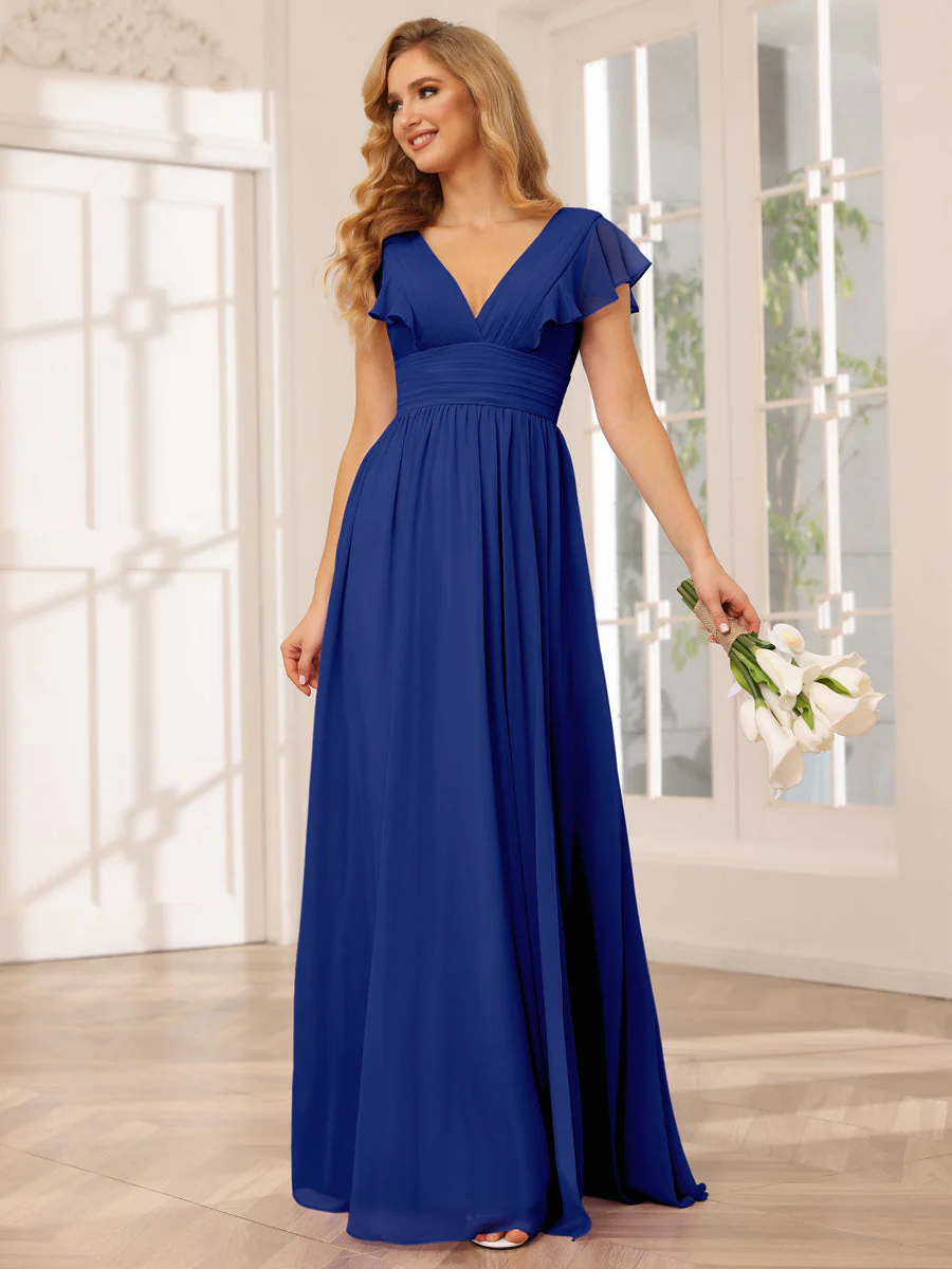 A-Line/Princess V-Neck Long Bridesmaid Dresses with Split Side - Image 55