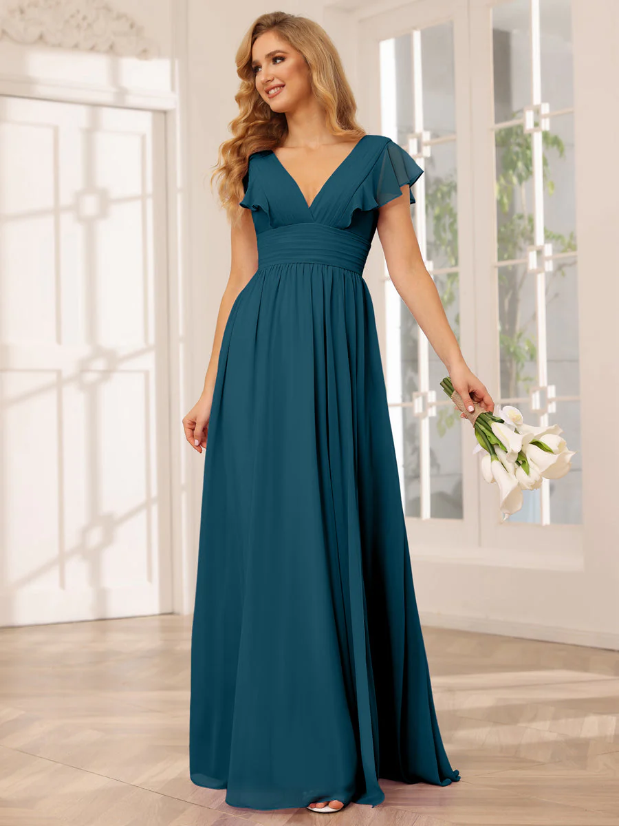 A-Line/Princess V-Neck Long Bridesmaid Dresses with Split Side - Image 57