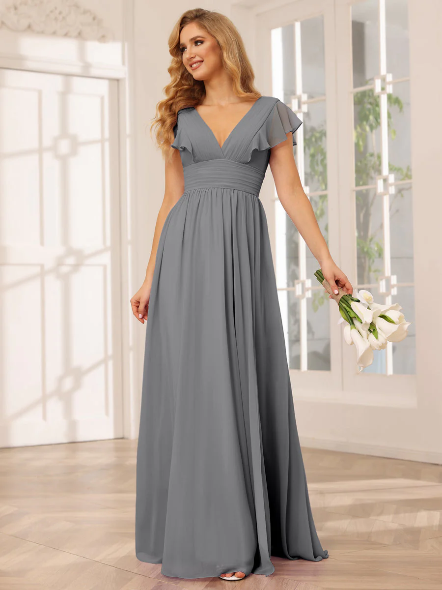 A-Line/Princess V-Neck Long Bridesmaid Dresses with Split Side - Image 74