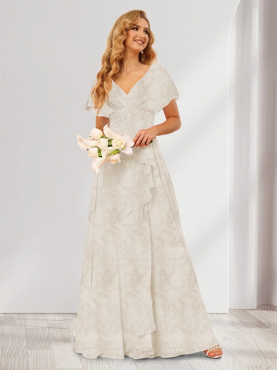 A-Line/Princess V-Neck Long Floral Bridesmaid Dresses with Ruffles - Image 13